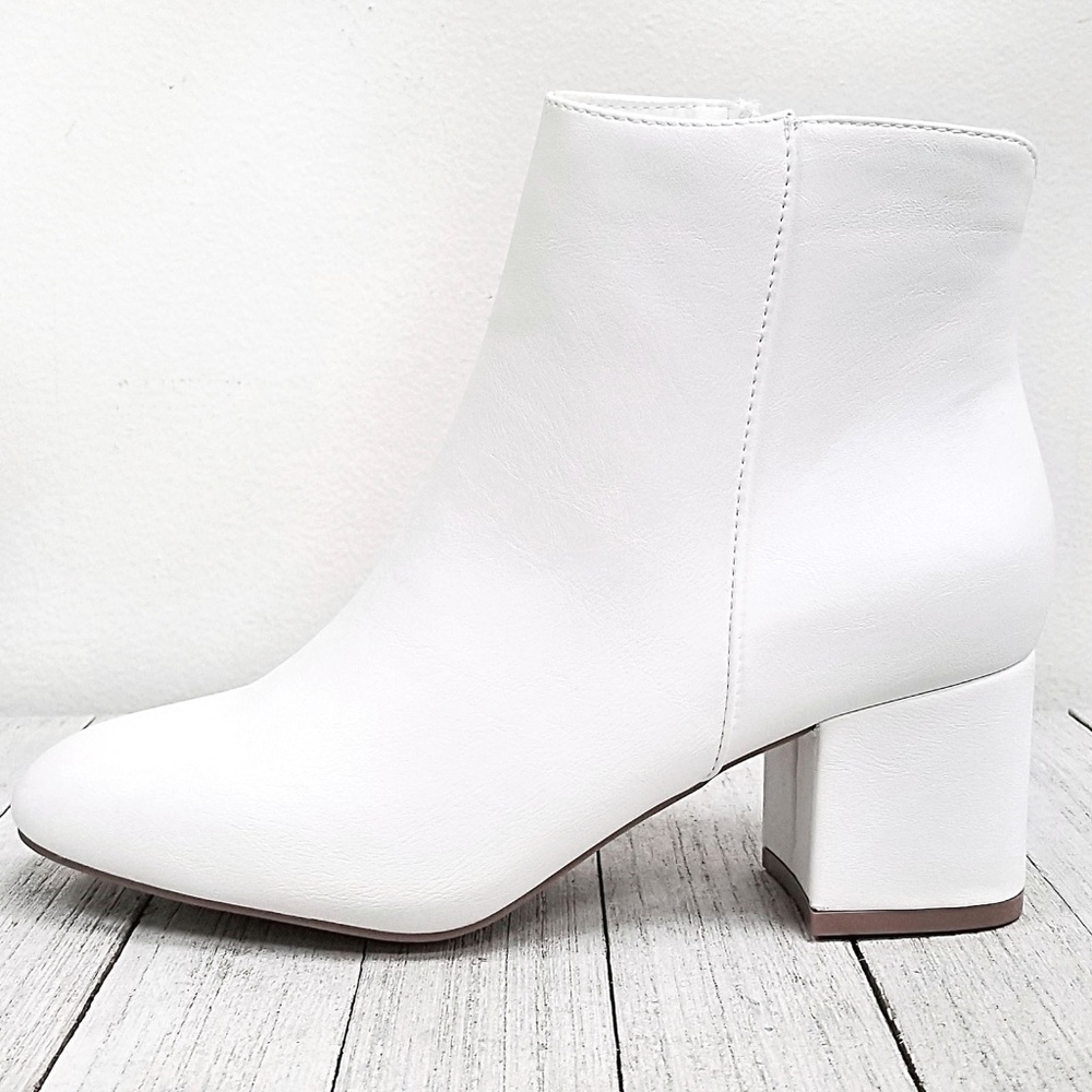 New White Chunky Heel Ankle Boots Booties - Picture 3 of 5